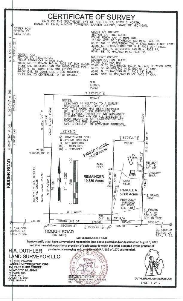 19.33 Acres of Land for Sale in Almont, Michigan