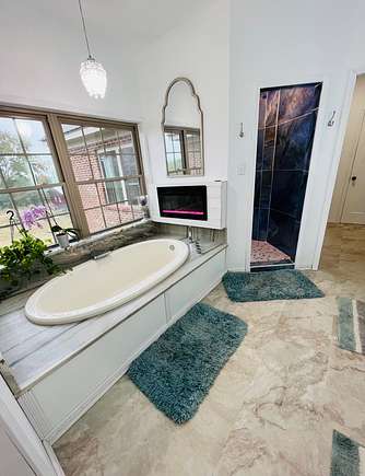 Master bath with garden tub and separate, custom shower.
