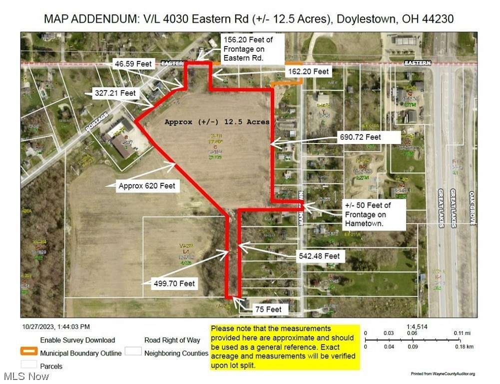 12.5 Acres of Commercial Land for Sale in Doylestown, Ohio