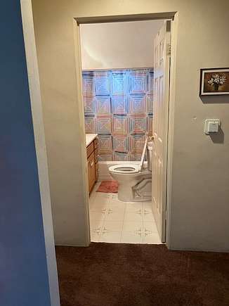 Looking from the livingroom into the hall area that leads to the bathroom