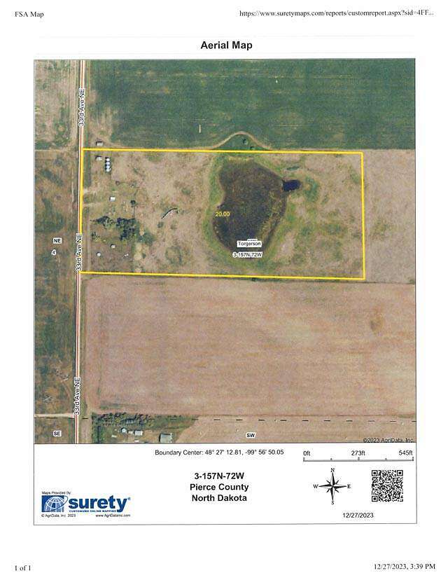 20 Acres of Recreational Land & Farm for Sale in Rugby, North Dakota