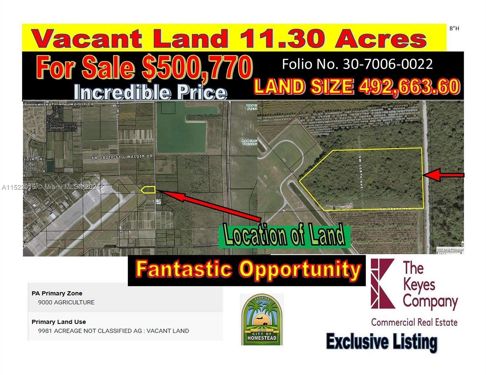 11.3 Acres of Land for Sale in Homestead, Florida