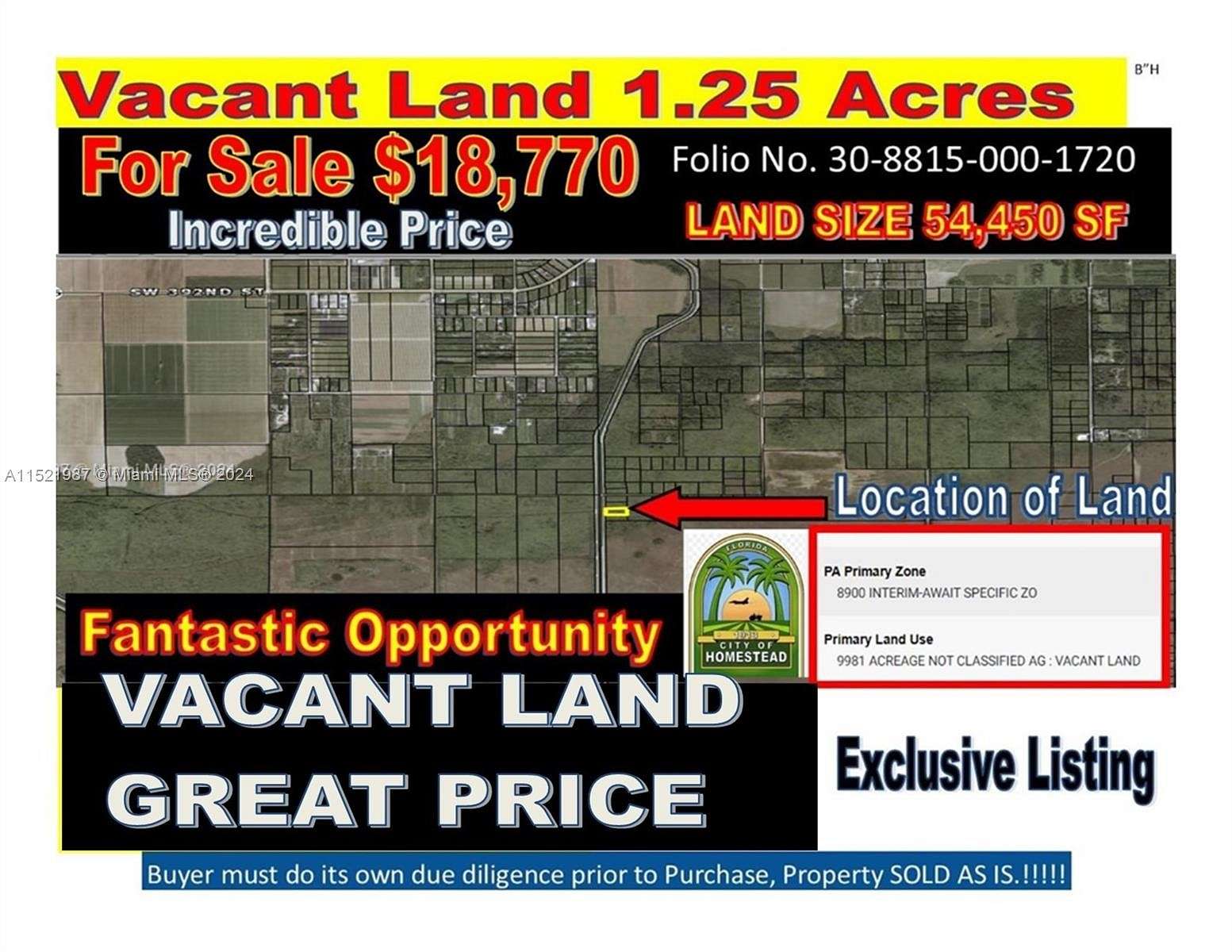 1.25 Acres of Land for Sale in Homestead, Florida