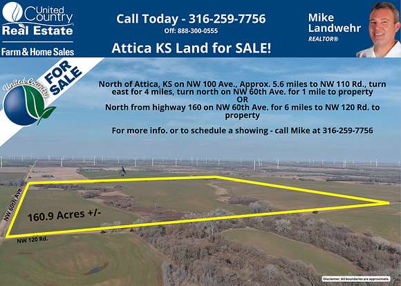 161 Acres of Recreational Land & Farm for Sale in Attica, Kansas