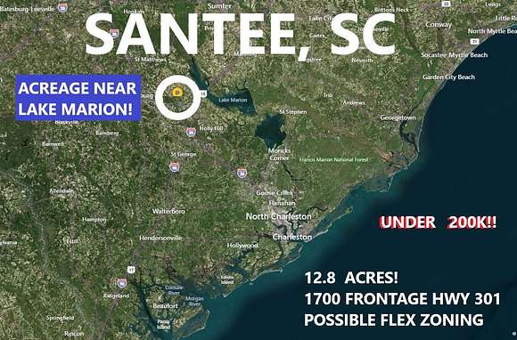 12.8 Acres of Mixed-Use Land for Sale in Santee, South Carolina