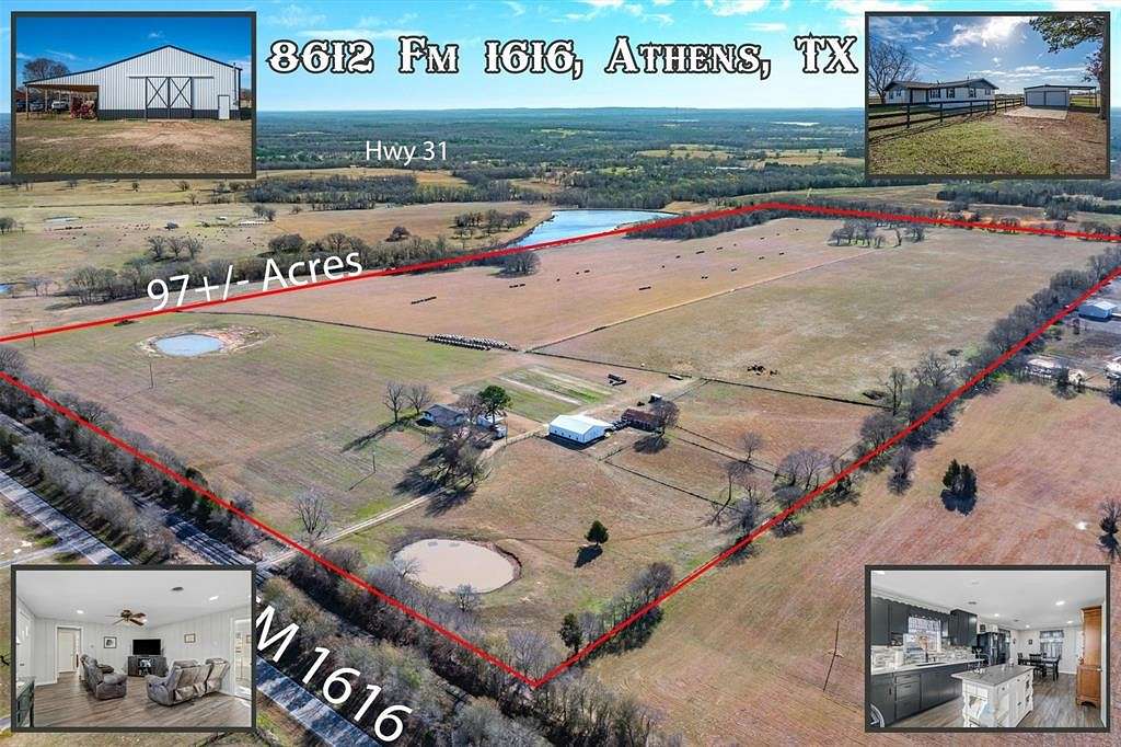 97.27 Acres of Agricultural Land with Home for Sale in Athens, Texas