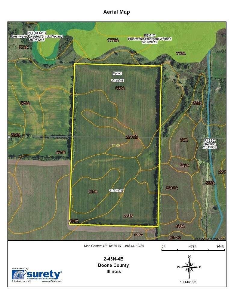 73.8 Acres of Agricultural Land for Sale in Belvidere, Illinois