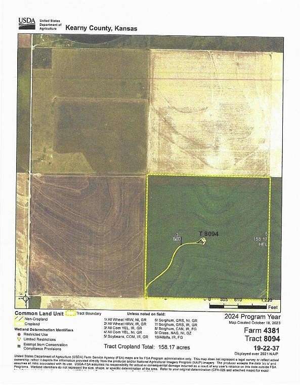 160 Acres of Agricultural Land for Sale in Lakin, Kansas