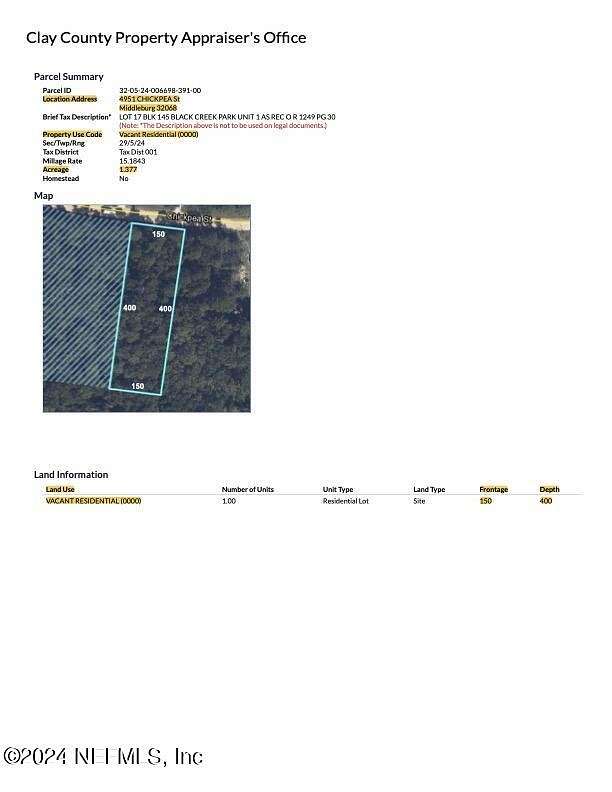 1.4 Acres of Residential Land for Sale in Middleburg, Florida