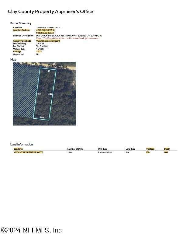 1.39 Acres of Land for Sale in Middleburg, Florida