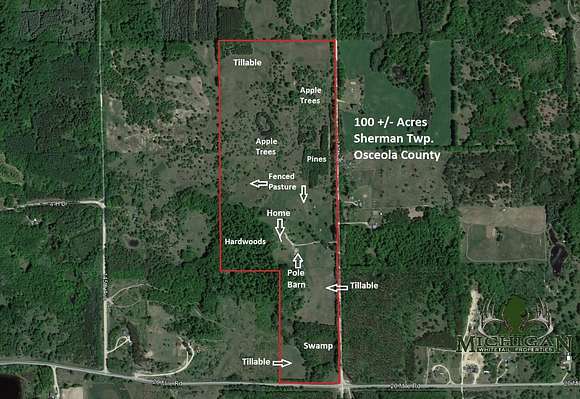 100 Acres of Land with Home for Sale in Tustin, Michigan