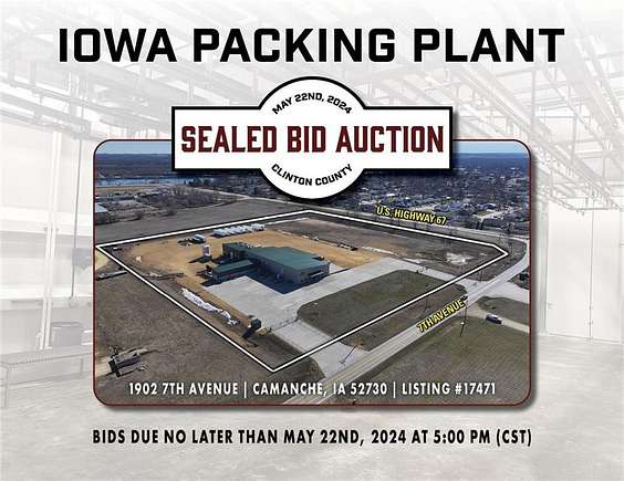 12.5 Acres of Improved Commercial Land for Auction in Camanche, Iowa