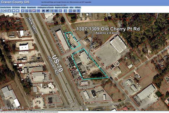 2.7 Acres of Improved Commercial Land for Sale in New Bern, North Carolina