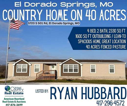 40 Acres of Land with Home for Sale in El Dorado Springs, Missouri