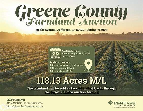 118 Acres of Land for Auction in Jefferson, Iowa