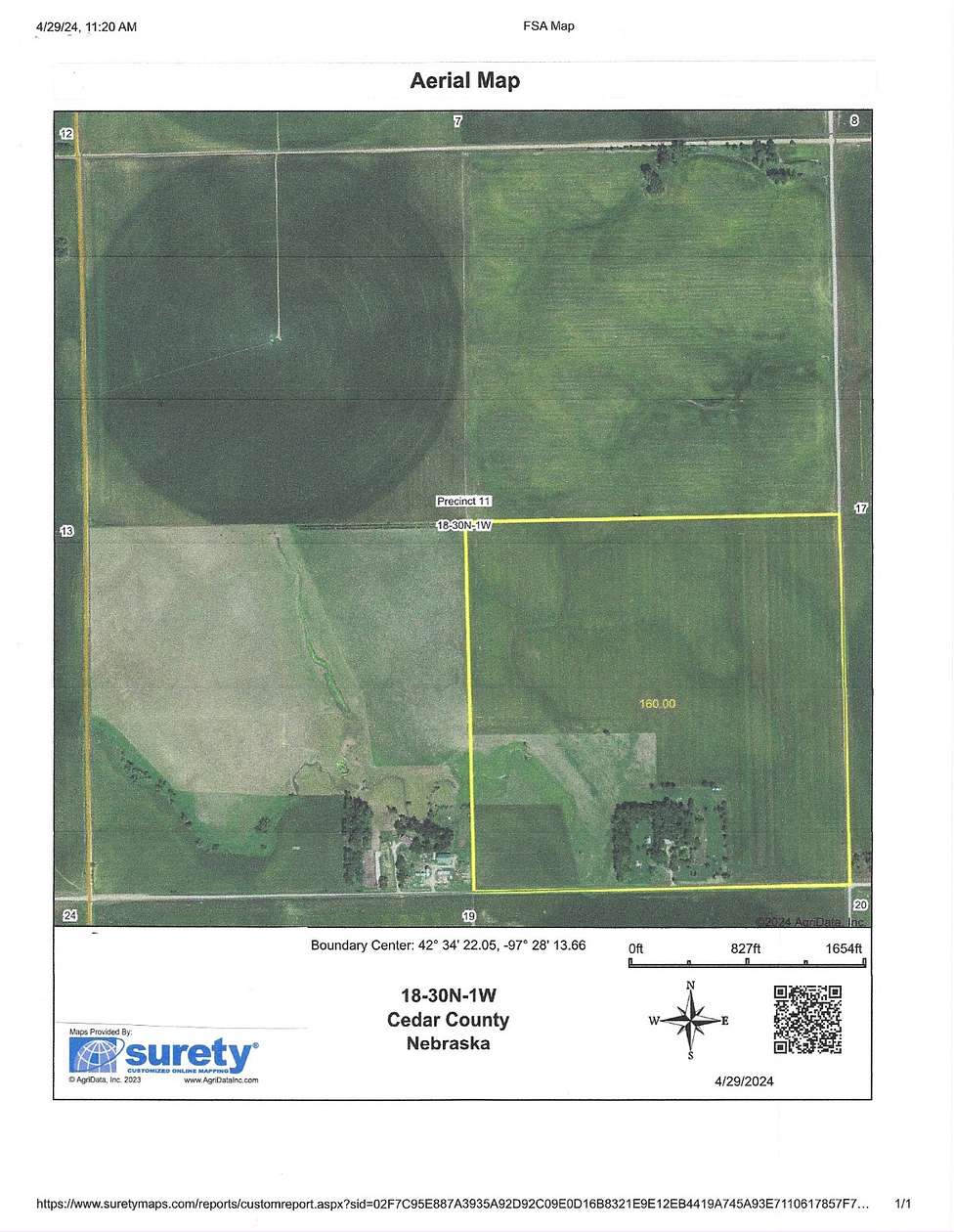 160 Acres of Agricultural Land for Sale in Hartington, Nebraska