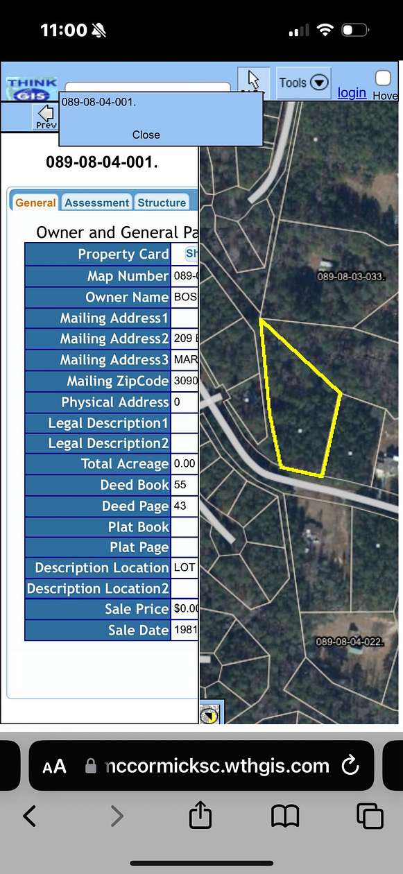 1.5 Acres of Residential Land for Sale in McCormick, South Carolina