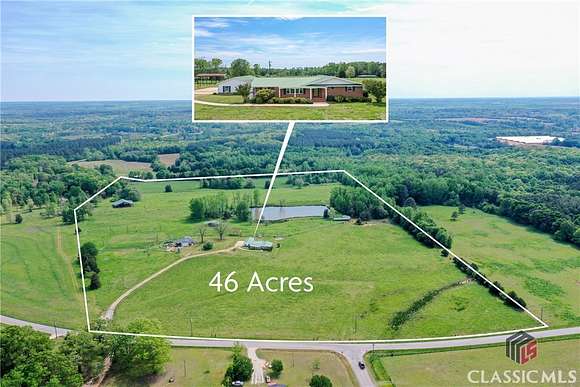 46 Acres of Agricultural Land with Home for Sale in Hartwell, Georgia