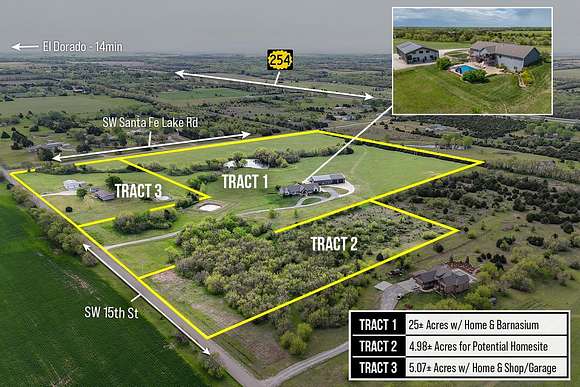 25.5 Acres of Land with Home for Auction in Towanda, Kansas